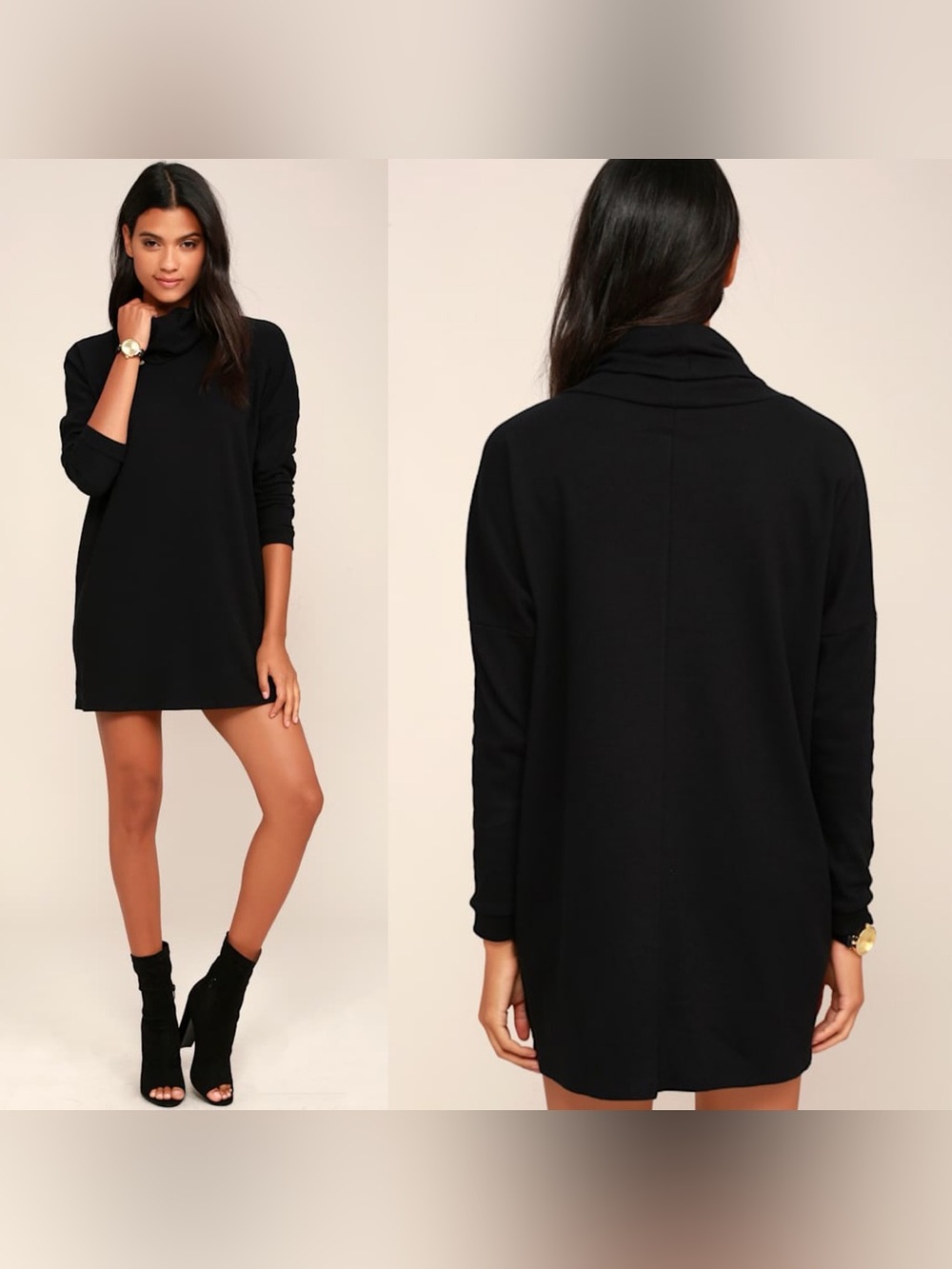 Lulu’s Black Cowl Neck Women's Sweater Dress